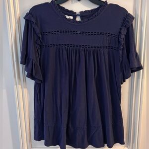 Maurices Navy Ruffle Sleeve Tunic Top